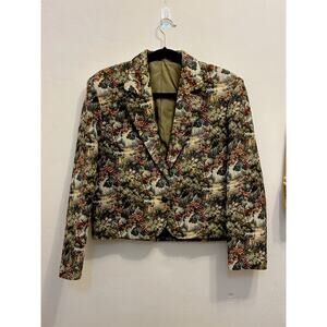Vintage 1990s Lands End Sz Small Artistry Quilt Blazer Jacket Floral EUC Cottage